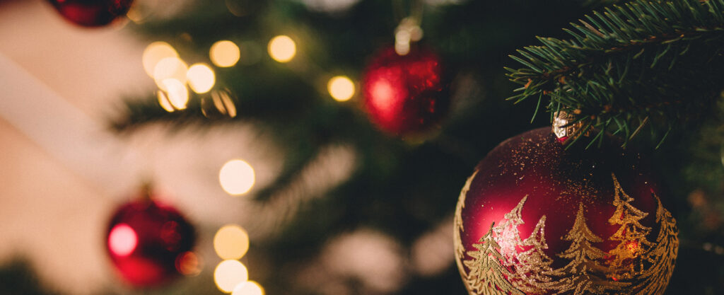 Ornaments and tree cropped